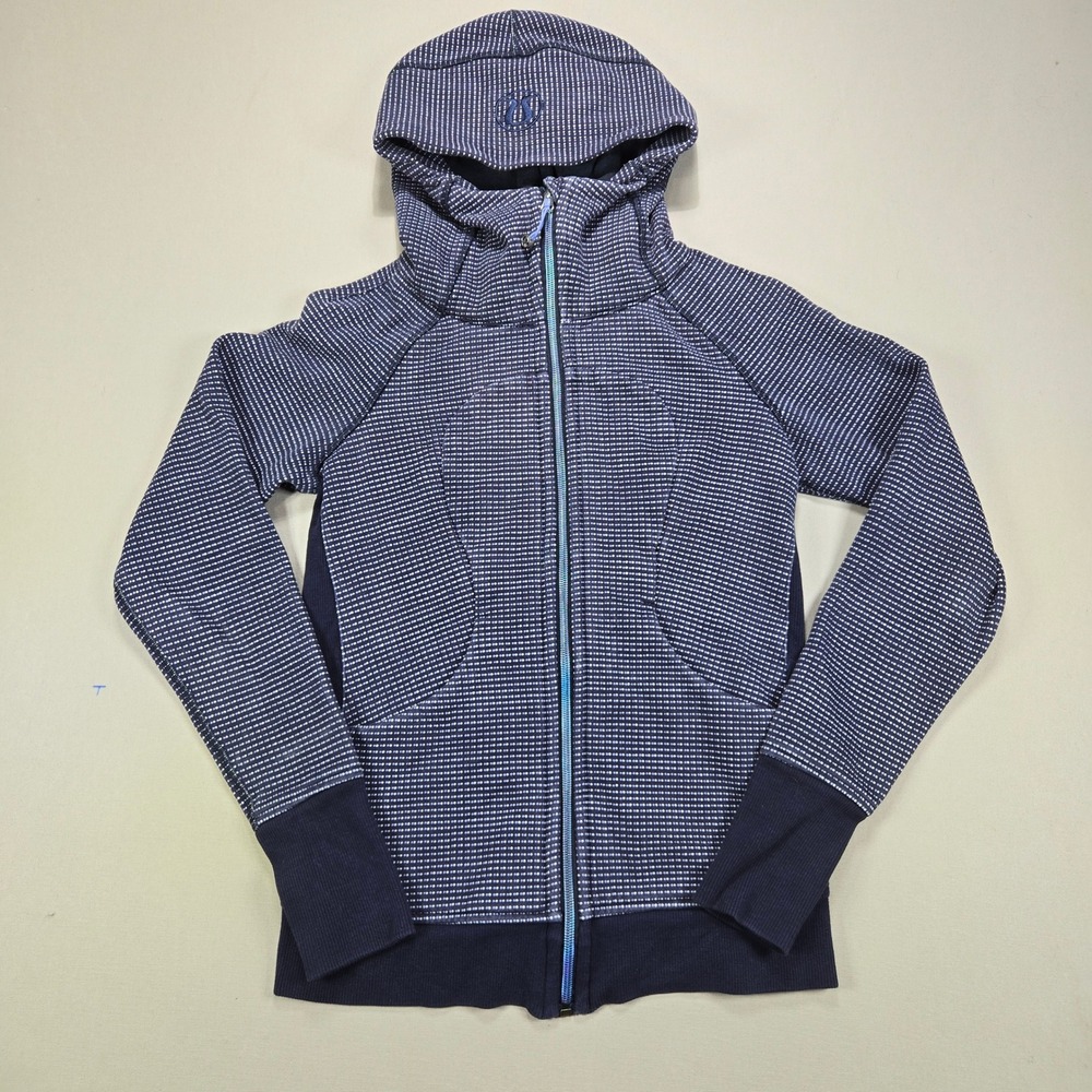 Lululemon Scuba Hoodie Full Zip Micro Stripe Navy Blue Women Size 4